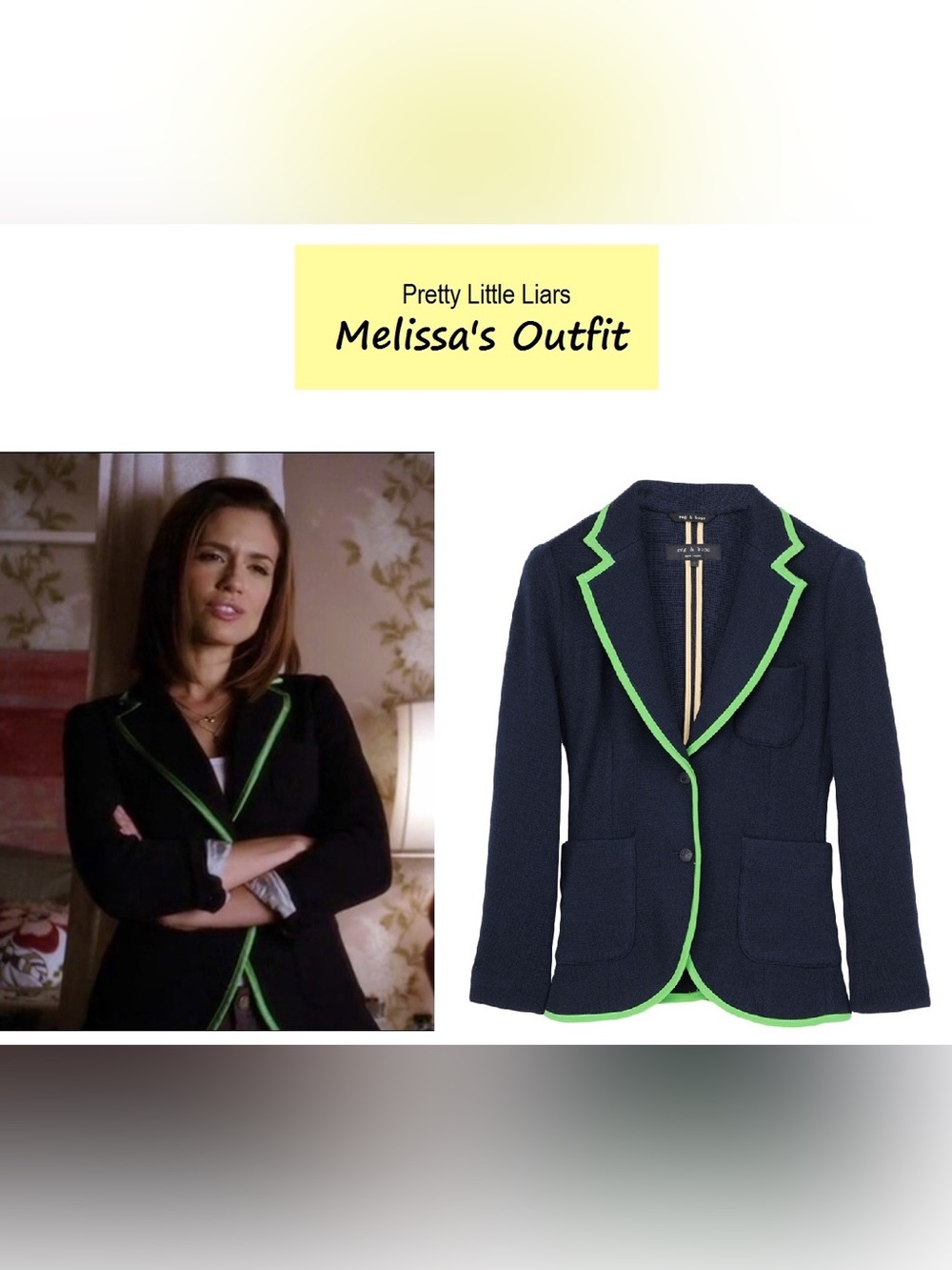 ASO Pretty Little Liars Rag & Bone Bromley Merino Wool Blazer Navy M